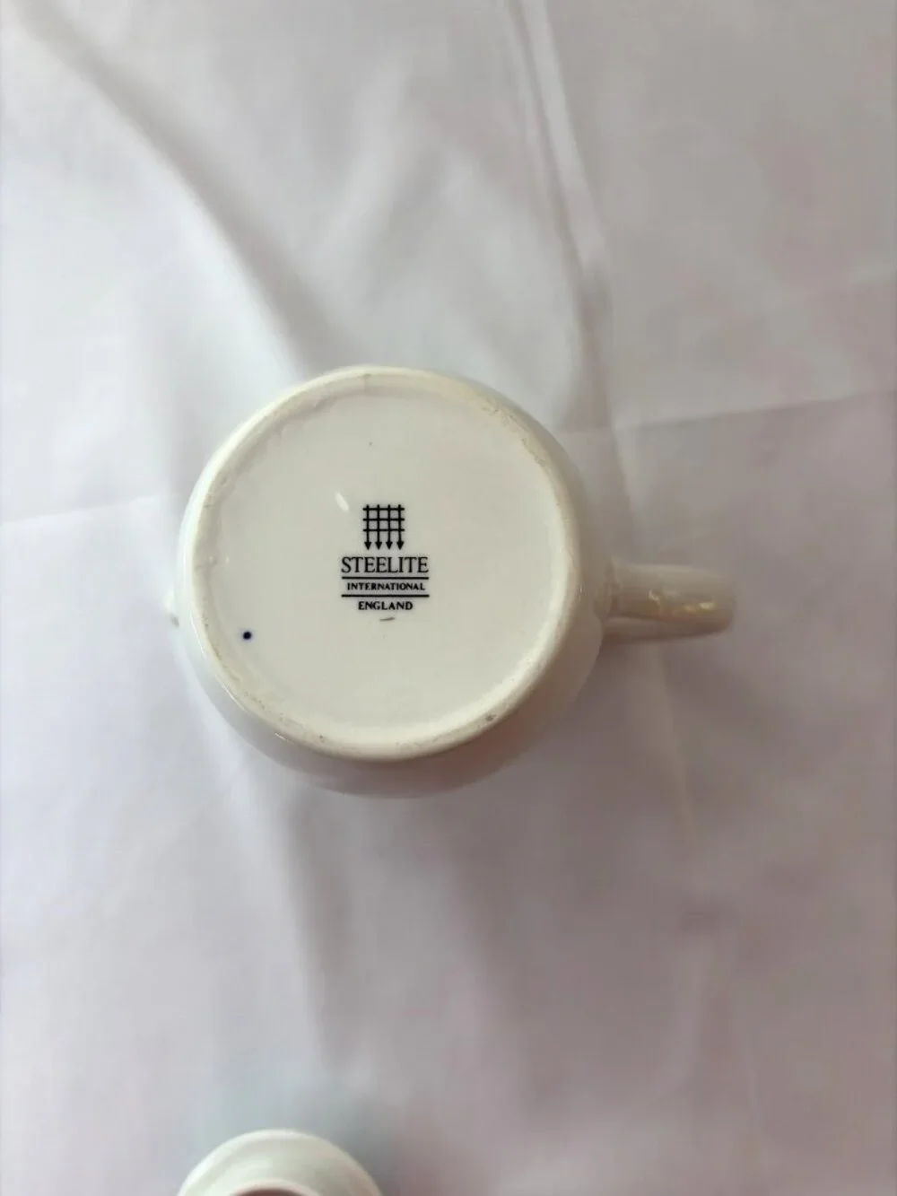 Vintage Steelite International Creamer Pitcher White Burgundy Red Gold Band 6
